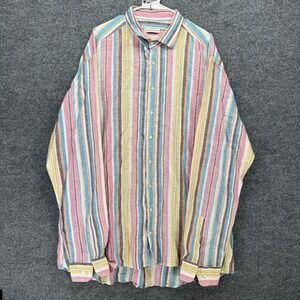 Etro Button Down Shirt Mens 48 Multicolor 100% Linen Striped Long Sleeve Italy